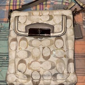Coach Signature Crossbody Bag - Cream and Silver